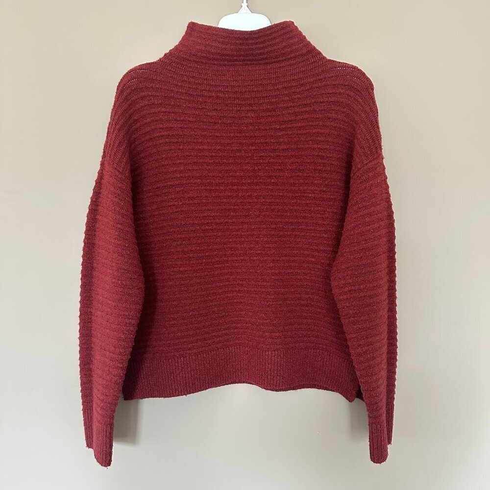 Madewell Wool Mock Turtleneck Sweater Women M Maroon Red Boxy Drop Shoulder